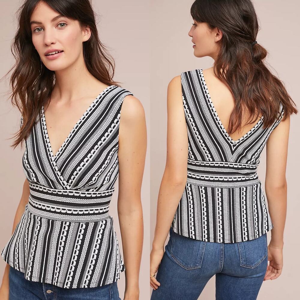 Vanessa Virginia by Anthropologie Black & White Upton Peplum Top